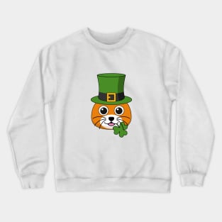 Cute Cat with Green Hat and Shamrock St Patricks's Day Crewneck Sweatshirt